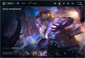 Conta platina 4 com RYZE TRIUNFANTE, 140 champs e 104 skins - League of Legends LOL