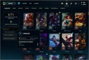 Conta prata 2 com 155 champs e 196 skins - League of Legends LOL