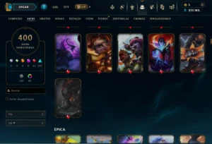 Conta League Of Legends - 400 Skins - Level 350+ - Platina LOL