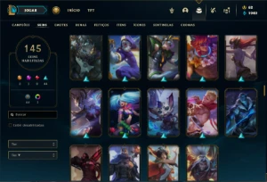 Conta ouro 3 com 135 Champs e 145 Skins + 1 Rara (MAIN ADC) - League of Legends LOL