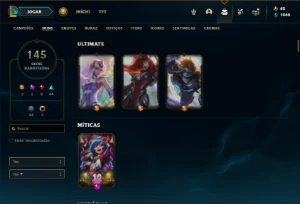 Conta ouro 3 com 135 Champs e 145 Skins + 1 Rara (MAIN ADC) - League of Legends LOL