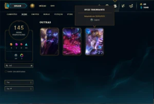 Conta ouro 3 com 135 Champs e 145 Skins + 1 Rara (MAIN ADC) - League of Legends LOL