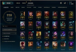 Conta com  26 skins 104 Champs e vários emotes - League of Legends LOL