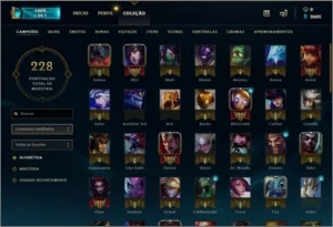 Conta com  26 skins 104 Champs e vários emotes - League of Legends LOL