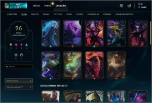 Conta com  26 skins 104 Champs e vários emotes - League of Legends LOL