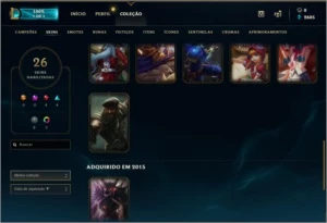 Conta com  26 skins 104 Champs e vários emotes - League of Legends LOL