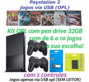 Playstation 2 Ps2+ Opl+ Pendrver 32gb Usb+ 2controles+ Jogos - Outros
