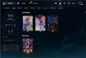Conta bronze 2 com TODOS os champs e 243 Skins + 65 Cromas - League of Legends LOL