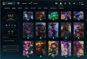 Conta bronze 2 com TODOS os champs e 243 Skins + 65 Cromas - League of Legends LOL