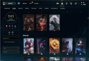 Conta bronze 2 com TODOS os champs e 243 Skins + 65 Cromas - League of Legends LOL