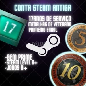 CONTA ANTIGA STEAM 17 ANOS MEDALHAS 5 E 10 ANOS DE SERVIÇO - Counter Strike CS