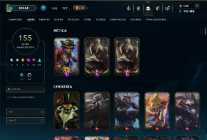 Diamante 4 com TODOS os Champs e 154 Skins +2 Prestigios - League of Legends LOL