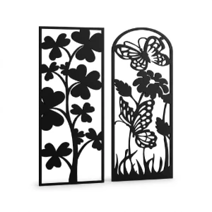 Kit 2 Quadros Florais com Borboletas em MDF Preto - Artesanato e Personalizados
