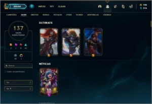 Conta prata 4 com TODOS os champs e 137 skins - League of Legends LOL