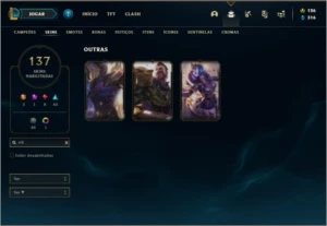 Conta prata 4 com TODOS os champs e 137 skins - League of Legends LOL