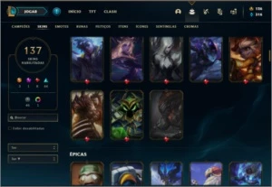 Conta prata 4 com TODOS os champs e 137 skins - League of Legends LOL