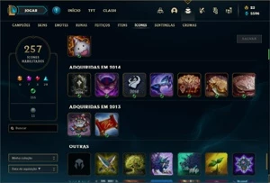 Conta Platina 1 com 150 Champs e 205 Skins + 30 Cromas - League of Legends LOL