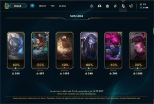 Conta Platina 1 com 150 Champs e 205 Skins + 30 Cromas - League of Legends LOL