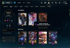 Conta Platina 1 com 150 Champs e 205 Skins + 30 Cromas - League of Legends LOL