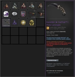 Karambit (StatTrak) Preto Laminado (Pouco Usada) - Counter Strike CS