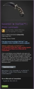 Karambit (StatTrak) Preto Laminado (Pouco Usada) - Counter Strike CS