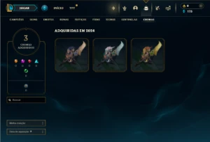 Prata 1 com 25 Champs e 3 Skins +6 Fragmentos de skins - League of Legends LOL