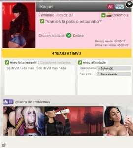 Conta Feminina IMVU com AP , AGE e muito outros produtos