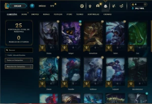 Mestre com 30 Champs e 2 Skins + 10 Fragmentos - League of Legends LOL