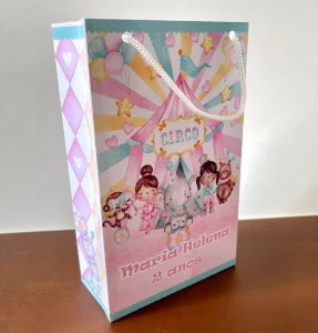 Sacolinha Circo Rosa Aquarelado - Papel Fotográfico - Artesanato e Personalizados