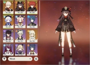 Ar50 Hutao + homa, kazuha + juramento liberda, qiqi e diluc - Genshin Impact