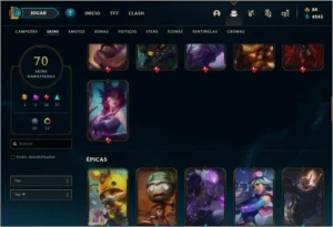 Conta ouro 4 com 70 skins (Duas Prestigios) e 82 champs - League of Legends LOL