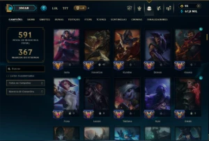 Esmeralda 1 com TODOS os Champs e 157 Skins (TOP / MID / JG) - League of Legends LOL