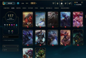 Esmeralda 1 com TODOS os Champs e 157 Skins (TOP / MID / JG) - League of Legends LOL