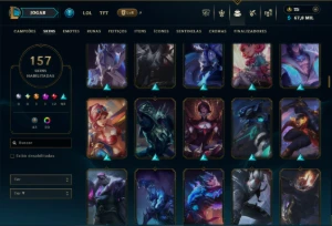 Esmeralda 1 com TODOS os Champs e 157 Skins (TOP / MID / JG) - League of Legends LOL