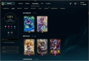 Lvl 184 / All Champ / 181 Skins / 50k Essência / 53 Emotes / - League of Legends LOL