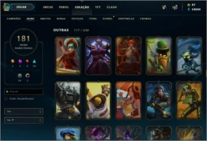 Lvl 184 / All Champ / 181 Skins / 50k Essência / 53 Emotes / - League of Legends LOL