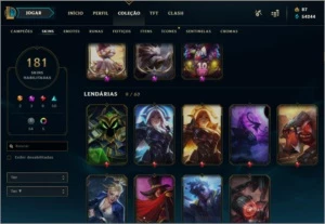 Lvl 184 / All Champ / 181 Skins / 50k Essência / 53 Emotes / - League of Legends LOL