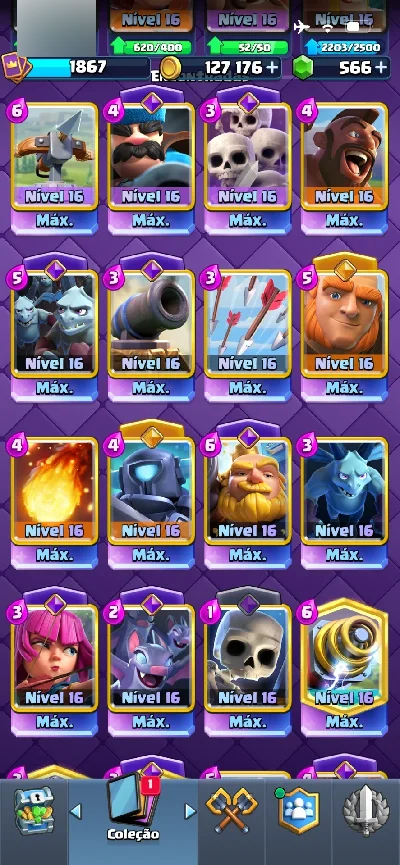 Conta com várias cartas full - Clash Royale