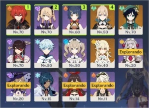 Genshin Impact - AR 40 - Diluc + Venti + Jean + Arma 5*