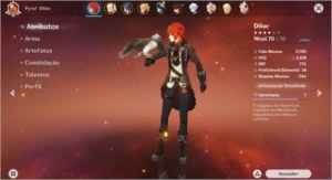 Genshin Impact - AR 40 - Diluc + Venti + Jean + Arma 5*