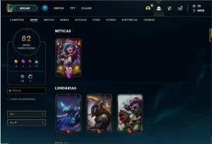 Conta bronze 1 com 120 Champs e 82 Skins + 3 Vitoriosas - League of Legends LOL