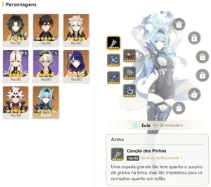 CONTA GENSHIN AR58 - EULA C/CANÇÃO 12 LENDÁRIOS ⭐ 6 ARMAS 5⭐ - Genshin Impact