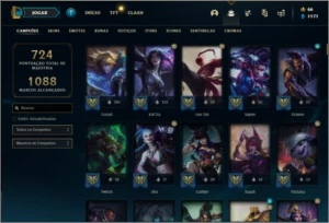 Conta ouro 4 com TODOS os champs e 292 skins (2 prestigios) - League of Legends LOL