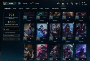 Conta ouro 4 com TODOS os champs e 292 skins (2 prestigios) - League of Legends LOL
