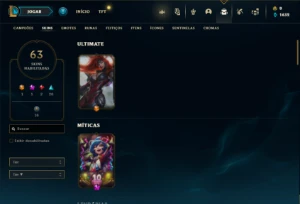 Conta Unrnaked com 100 Champs e 63 Skins + 3 Vitoriosas - League of Legends LOL