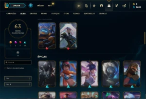 Conta Unrnaked com 100 Champs e 63 Skins + 3 Vitoriosas - League of Legends LOL