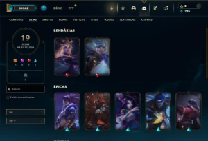 Bronze 4 com 50 Champs e 19 Skins - League of Legends LOL