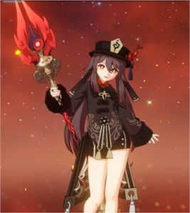 Genshin - Hutao + Homa + Qiqi + Arco 5* + Benção da lua AR32 - Genshin Impact