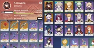 Genshin - Hutao + Homa + Qiqi + Arco 5* + Benção da lua AR32 - Genshin Impact