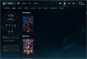 Conta ouro 3 com TODOS os champ e 170 skins + 21 Maestrias 7 - League of Legends LOL